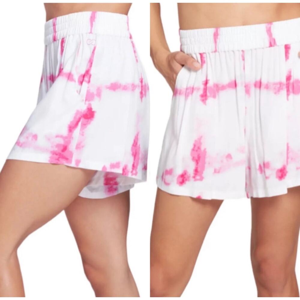 Calia‎ Shorts Womens XS High Rise Watercolor Tie Dye Pink White Coverup Shorts
